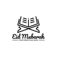 Eid mubarak outline logo design vector