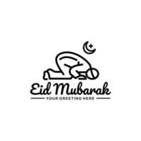 Eid mubarak outline logo design vector