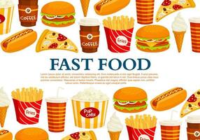 Fast food vector poster of fastfood meals