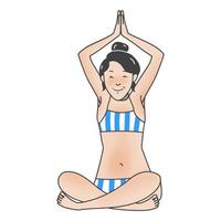 illustration girl meditating on the beach vector