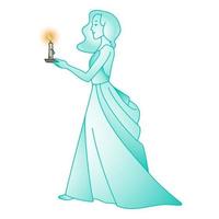 illustration ghost girl in a dress walks with a candle vector