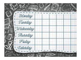 School vector weekly timetable on chalk chalkboard
