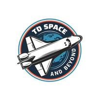 Spaceship icon, space rocket shuttle in galaxy vector