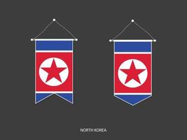 bandera de corea del norte en varias formas, vector de banderín de bandera de fútbol, ilustración vectorial.