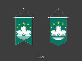bandera de macao en varias formas, vector de banderín de bandera de fútbol, ilustración vectorial.