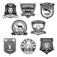 conjunto de insignias del club de caza de animales de safari africano vector
