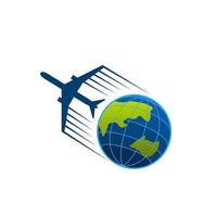 Vector icon of airplane flying around earth