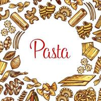 cartel de pasta con marco de boceto de macarrones italianos vector