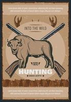 Hunter and hunt for bull vector poster design