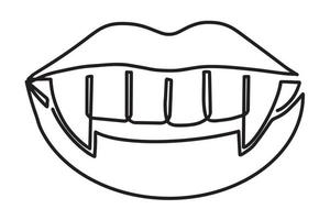 simple ilustración de labios de mujer sexy con colmillos de vampiro. dientes de vampiro pintados en una línea vector