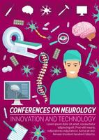 Neurology medicine conference banner with doctor vector