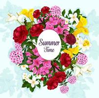 Floral poster of garden blooming flowers vector