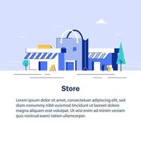 Vector linear icon of a grocery store or supermarket. Illustration of a shop geolocation with geotag