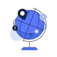 globo con objetivos de viaje, ilustración de vector de icono de diseño plano