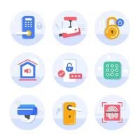 Vector set of security line icons. Contains icons digital lock, cyber security, password, smart home, computer security, electronic key, fingerprint and more. Pixel perfect