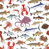 Fish and seafood seamless pattern background vector