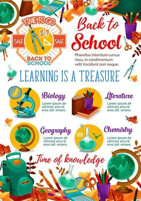 Back to School vector stationery sale poster