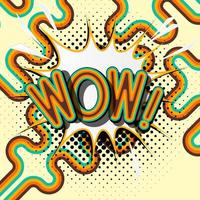 WOW - retro lettering with shadows, halftone pattern on retro poster  background. Vector bright illustration in vintage pop art style.