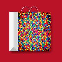 Shopping paper bag, vector marketing symbol isolated on a red background.