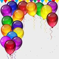 Birthday party vector background - colorful festive balloons, confetti, ribbons flying for celebrations card in isolated white background with space for you text.