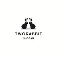 Two rabbit logo icon flat design template vector