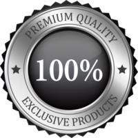 Realistic silver 100 percent labels and badges. Silver labels and badges of seal quality product illustration. png