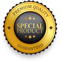 etiquetas e insignias de productos especiales dorados realistas. etiquetas plateadas y distintivos de ilustración de productos de calidad de sello. png