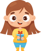 Cute baby girl  with gift box png