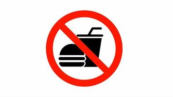 Nej mat och dryck tillåten ikon tecken. isolerat på vit bakgrund. förbud symbol. video