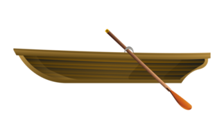 Wooden boat in realistic style. Boat with Oars. Outline PNG illustration.