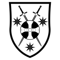 escudo heráldico espadas cruzadas cresta. escudo de armas medieval y emblemas de caballero. esquema png ilustración.