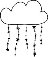 ilustración vectorial de nube con estrellas. dibujado por manos en estilo garabato vector