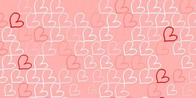 Light Red vector pattern with colorful hearts.