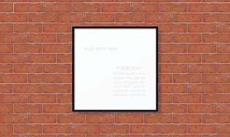 Blank photo frame or picture frame on red brick wall texture background. Vector. vector