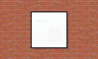 Blank photo frame or picture frame on red brick wall texture background. Vector. vector