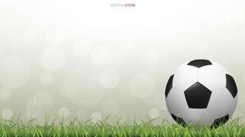 Soccer football ball on green grass field with light blurred bokeh background. Vector. vector