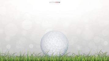 Golf ball on green grass field with light blurred bokeh background. Vector. vector