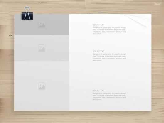 Book binder with empty cover for background on wood. Template design for catalogue or portfolio. Vector.