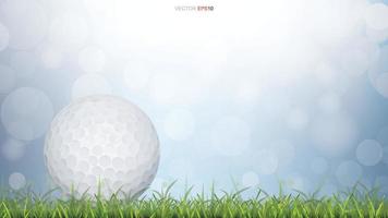 Golf ball on green grass field with light blurred bokeh background. Vector. vector