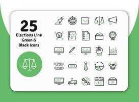 25 elecciones línea verde y negro iconos uno vector