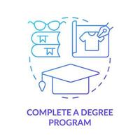Complete degree program blue gradient concept icon. Professional education. Becoming fashion designer abstract idea thin line illustration. Isolated outline drawing. vector
