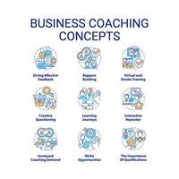 Business coaching concept icons set. Learning experience idea thin line color illustrations. Training. Effective feedback. Isolated symbols. Editable stroke.