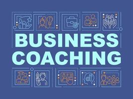 conceptos de palabras de coaching corporativo banner azul oscuro. habilidades de liderazgo. infografías con iconos editables sobre fondo de color. tipografía aislada. ilustración vectorial con texto. vector