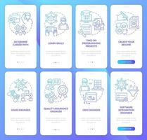 Software developer profession blue gradient onboarding mobile app screen set. Walkthrough 5 steps graphic instructions with linear concepts. UI, UX, GUI template. vector