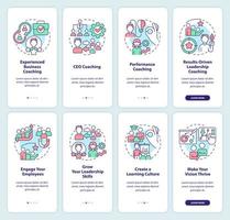 Business coaching programs onboarding mobile app screen set. Walkthrough 4 steps editable graphic instructions with linear concepts. UI, UX, GUI template. vector