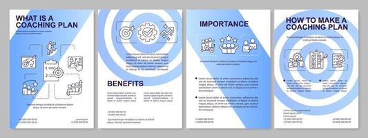 Workplace training plan blue gradient brochure template. Coaching employees. Leaflet design with linear icons. 4 vector layouts for presentation, annual reports.