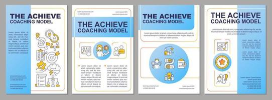 Achieve model in mentoring brochure template. Executive leader skill. Leaflet design with linear icons. Editable 4 vector layouts for presentation, annual reports.