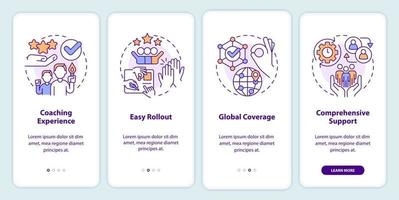 Business coaching platform promotion onboarding mobile app screen. Walkthrough 4 steps editable graphic instructions with linear concepts. UI, UX, GUI template. vector