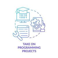 Take on programming projects blue gradient concept icon. Steps to become software engineer abstract idea thin line illustration. Isolated outline drawing. vector