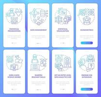 Data management expert blue gradient onboarding mobile app screen set. Walkthrough 4 steps graphic instructions with linear concepts. UI, UX, GUI template. vector